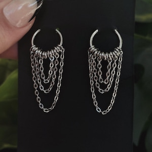 triple chain huggie earrings | stainless steel | alternative jewelry | silver jewelry | edgy jewelry | chain earrings | statement earrings