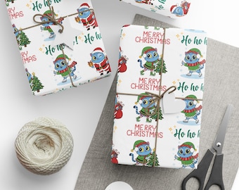 Kpop Hunters Derby Tiger Christmas Wrapping Paper | Cute Santa Hat Holiday Gift Wrap | Glossy or Matte Finish | Kpop Fan Gift