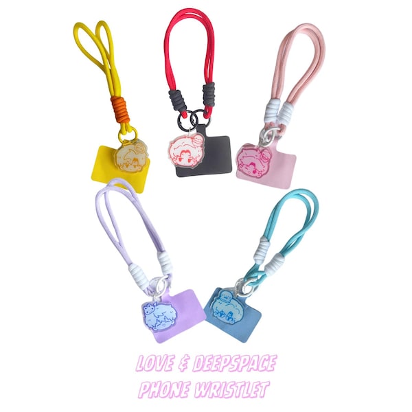 Pulseira para celular Love & Deepspace | Pingente de acrílico com personagem chibi | Pulseira para jogo otome | Sylus, Rafayel, Xavier, Zayne, Ca