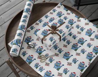Kpop Hunters Derby Tiger Christmas Wrapping Paper | Cute Blue Tiger Holiday Gift Wrap | Glossy or Matte Finish | Kpop Fan Gift