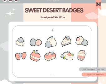 Insignias de suscripción de Twitch; Insignias de postre dulce 02/Bit, íconos de puntos de canal para Discord y YouTube