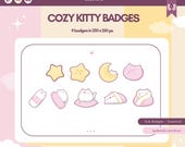 Hand drawn Twitch Sub Badges ; Cozy Kitty , Twitch Bit Badges, Channel Point Icons for Discord & YouTube, cute Girly badges for streaming