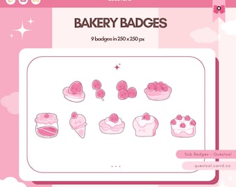 Insignias de suscripción de Twitch; Insignias de Bakery 02 / Bit, iconos de puntos de canal para Discord y YouTube