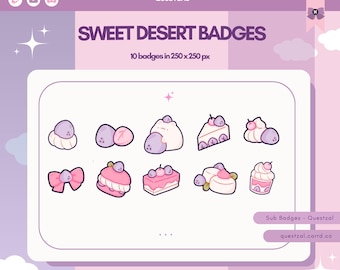 Insignias de suscripción de Twitch; Insignias de postre dulce 04/Bit, íconos de puntos de canal para Discord y YouTube