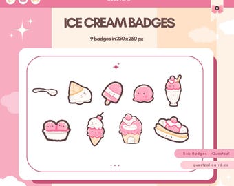 Insignias de suscripción de Twitch; Set de bola de helado 01 / Insignias de bits, emoticonos, emoticonos de Twitch, emoticonos de Vtuber, iconos de puntos de canal para Discord y YouTube
