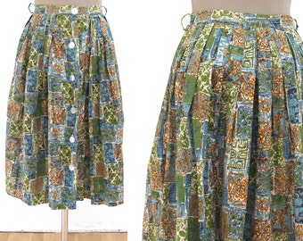 Vintage Batik Print Skirt 27 waist S 1950s 1960s Val Hughes // small 50s 60s skirt