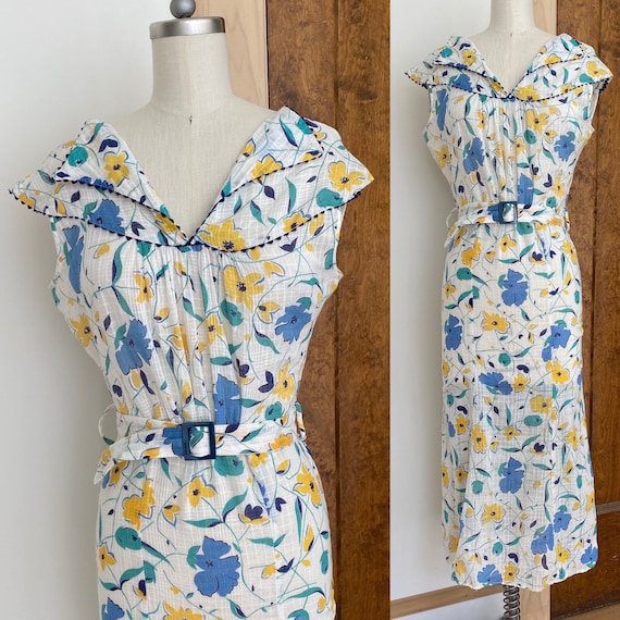 Vintage 1930s floral print dress 30s XXS/XS belted