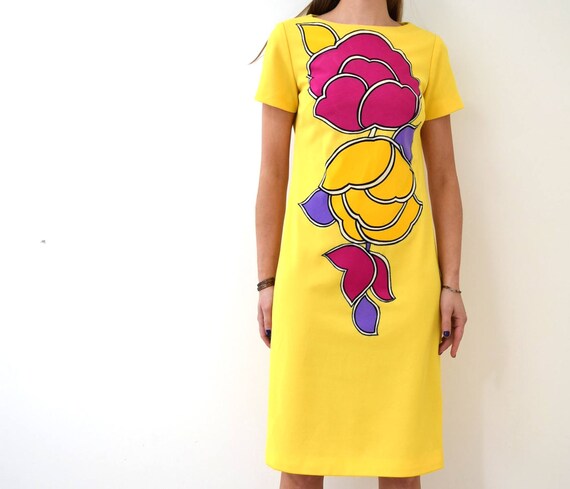 Vintage MOD Applique Yellow Dress XS/S // 1960s 1… - image 5