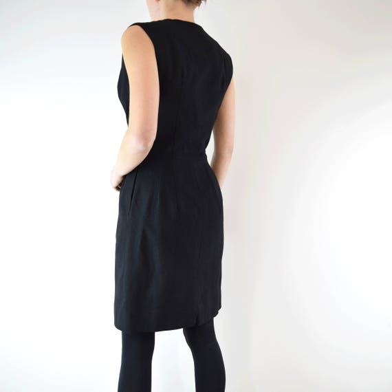 Vintage 1950s Sexy Wool Dress w Pockets S // blac… - image 7