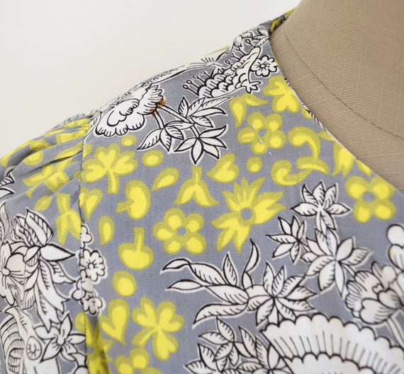 Vintage Yellow Gray 40s Half Sleeve Blouse with G… - image 5