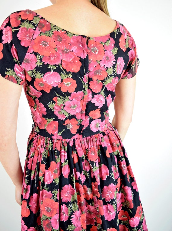 Vintage 1950s Pink and Black Floral Dress XS/S //… - image 7
