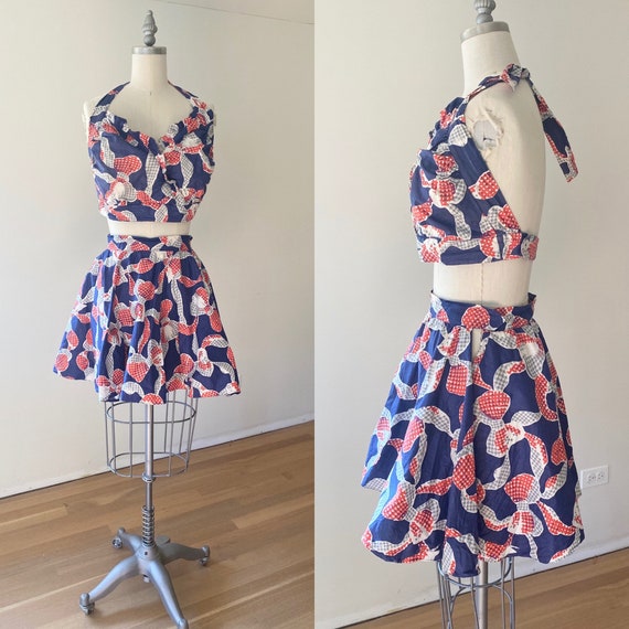 Vintage 40s three piece playsuit - 1940s bra top b