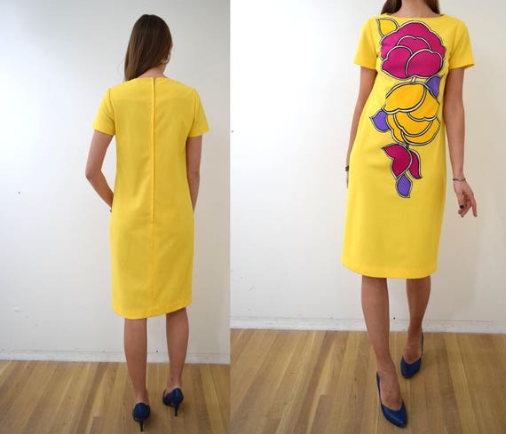 Vintage MOD Applique Yellow Dress XS/S // 1960s 1… - image 2
