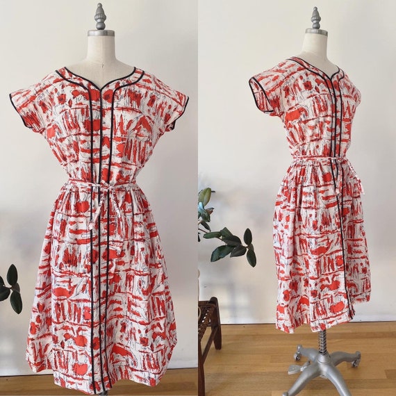 Vintage 1950s Novelty Print Dress S/M Matador Cotton 50s Dress | Etsy