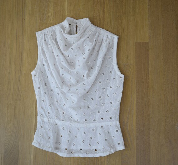 Vintage 1940s Eyelet Cowl Neck Blouse XXS // 1940s