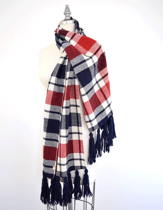 Vintage Large Scarf // 1960s red white blue 60s W… - image 1