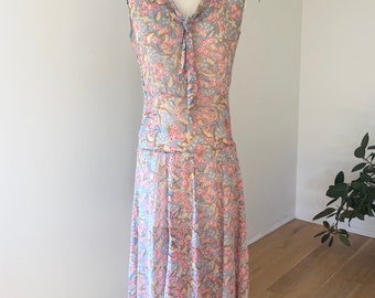 Vintage early 1930s floral print sheer dress 30s xxs/xs extra small