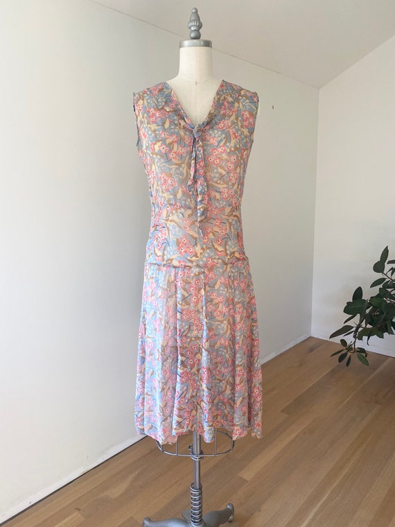 Vintage early 1930s floral print sheer dress 30s x