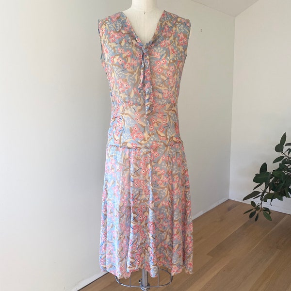 Vintage early 1930s floral print sheer dress 30s xxs/xs extra small