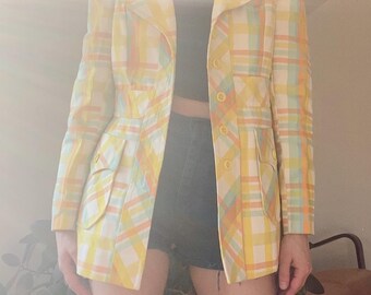 Vintage Pastel Plaid Blazer S // de Jackie Stuart Juniors - Pearl's Place en Bonwitt Teller // 1960s 1970s mod extra pequeño 60s 70s