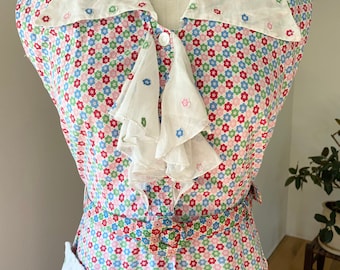 Vintage 1930s vestido floral de algodón con cinturón xxs xs extra pequeño 30s