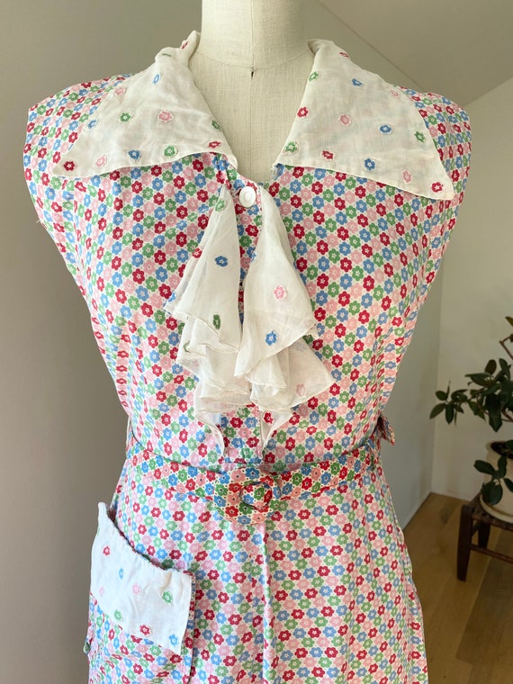 Vintage 1930s cotton floral dress with belt xxs xs