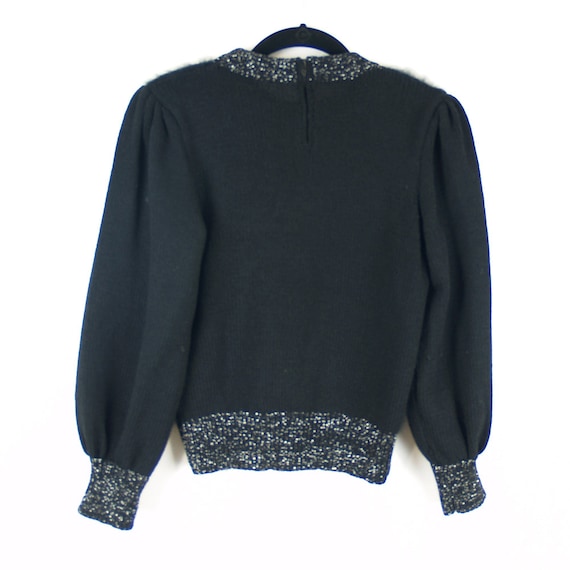 Vintage Zig Zack Black Fur Sweater // 80s XS meta… - image 2