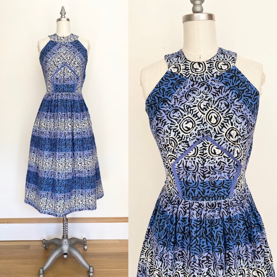 Vintage 50s Dress // extra small 1950s batik look