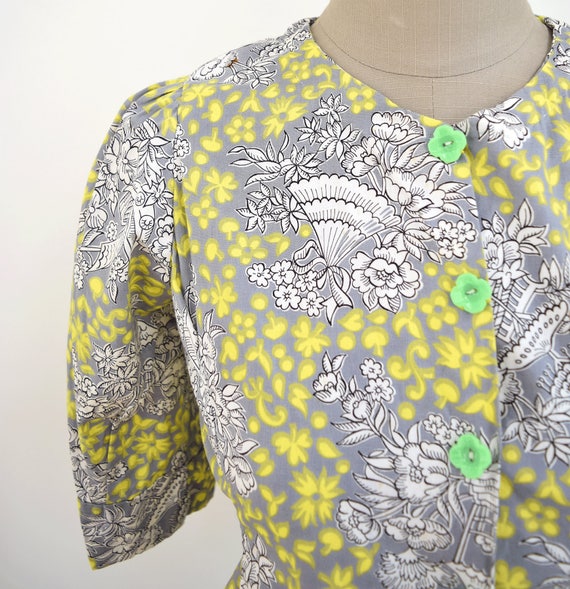 Vintage Yellow Gray 40s Half Sleeve Blouse with G… - image 7