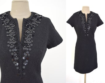 Vintage Lurex Dress M Bombshell Textured Black Curve Hugging 70s // maag lotos 1970s cocktail party metallic sequins