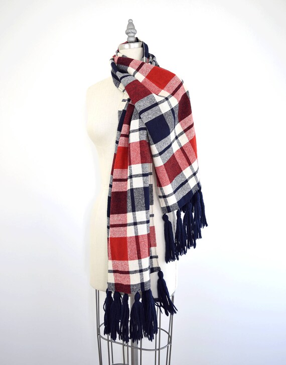 Vintage Large Scarf // 1960s red white blue 60s W… - image 2