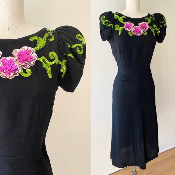 Vintage 1940s dress with sequins // xs extra small