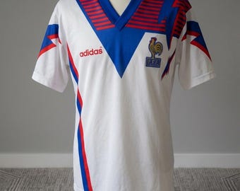 Francia 1990 1991 Rara Adidas Maglia Bianca Tricolore Vintage Jersey Michel Maillot Camiseta Maglia anni '90 Calcio Kit da calcio Les Bleus
