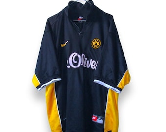 Vintage 90s BVB Borussia Dortmund Nike Jersey, Neon Yellow