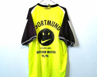 Vintage 90s BVB Borussia Dortmund Nike Jersey, Neon Yellow