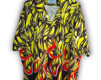 Prada Banana & Flames Shirt – Rare FW18 Runway Piece – Authentic Designer Luxury Camp Collar Hawaiian Style Vintage Collectors