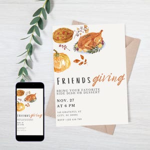 Friendsgiving Party Invitation Template, Thanksgiving Editable Printable Invite, Friendsgiving Invite Digital Download