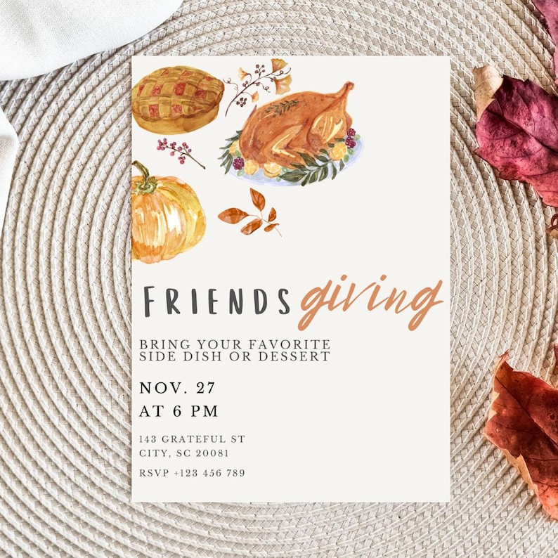 Friendsgiving Party Invitation Template Thanksgiving Editable