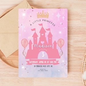 Princess Editable Printable Birthday Party Invitation, A Little Princess Birthday Digital Download Invite, Castle Party Invitation Template