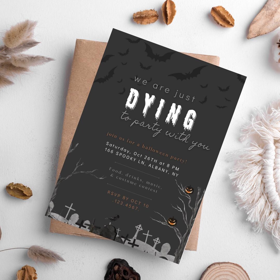 Dying to Party Halloween Party Printable Invitation, Editable Spooky ...
