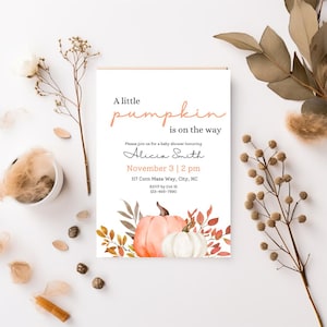 A Little Pumpkin is on the Way Baby Shower Invite, Fall Baby Shower Invitation Template, Printable Editable Pumpkin Baby Shower Party