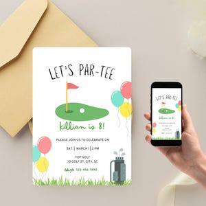 Par-tee Birthday Invitation Template, Golf Birthday Party Editable Invitation, Printable Instant Digital Download Party Invite