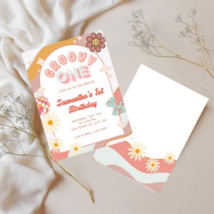 Groovy One First Birthday Printable Invitation, Editable Instant Download Party Invitation, Funky Disco Birthday Invitation
