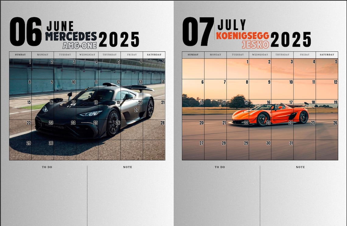 2025 Car Calendar, 2025 Supercar Calendar, Calendar/planner Digital PDF