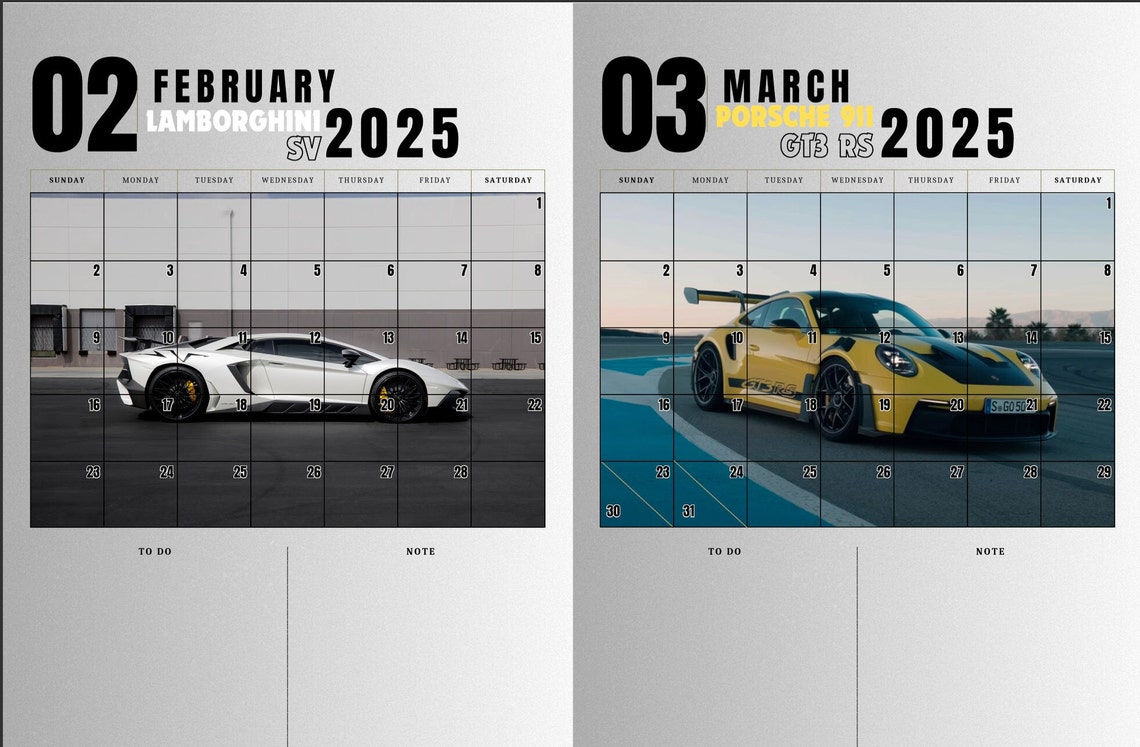2025 Car Calendar, 2025 Supercar Calendar, Calendar/planner Digital PDF