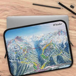 Housse pour ordinateur portable Whistler BC Ski Map, cadeau pour lui, cadeau pour elle, cadeau de ski et de snowboard, cadeau de voyage, souvenir des pistes de ski du Canada, pochette pour iPad