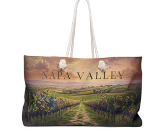Bolso de mano personalizado del Valle de Napa / Bolso de viaje de fin de semana del Condado de Sonoma / Bolso de mano con monograma / Bolso de hombro de la región vinícola / Recuerdo del atardecer en los viñedos