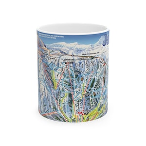 Mug en céramique carte de ski Jackson Hole, souvenir Grand Tetons, tasse à café carte de ski, ski du Wyoming, cadeau de ski de snowboard, cadeau pour skieur (11 oz, 15 oz)
