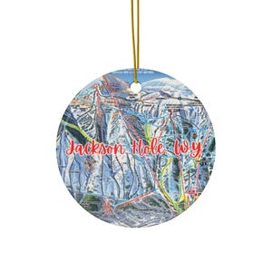 Jackson Hole, WY Ski Map, Grand Tetons Ceramic Ornament, Wyoming Ski Trail Souvenir, Christmas Ornament, Snowboard Ski Gift, Gift for Skier