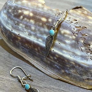 Elegance Feather & Turquoise Cartilage Hoop Earring – Sterling Silver, Turquoise Feather Charm, Helix Ear Cuff Gauge Piercing Jewelry